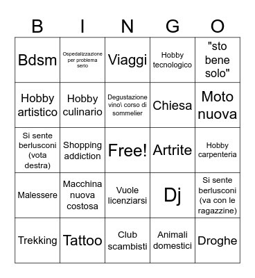 Crisi di mezza età Bingo Card