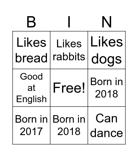 Classroom Bingo Card