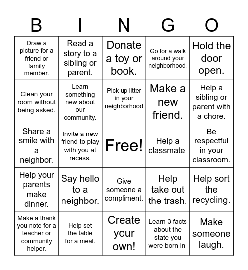 Girl Scouts are Good Neighbors Bingo Card