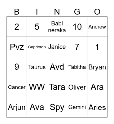 Mei's Bingo Card
