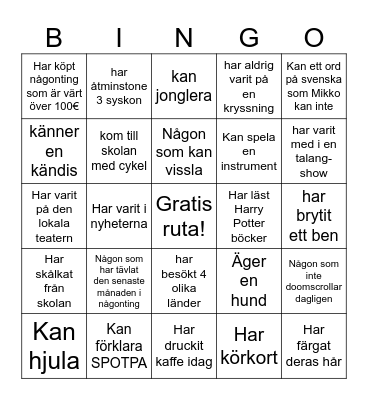 Mingel Bingo Card
