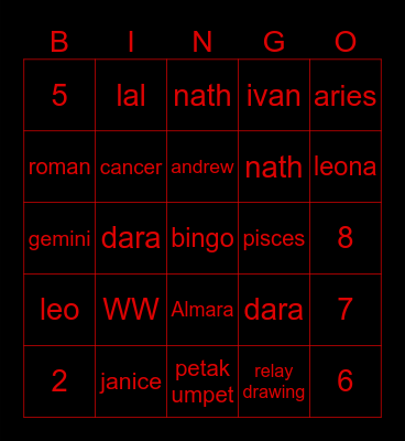 Almara. Bingo Card
