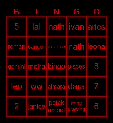 Almara. Bingo Card