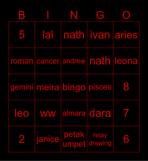 Almara. Bingo Card
