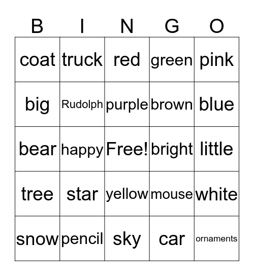 Color the Adjectives green and the Nouns red Bingo Card