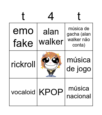 bingo de gênero musical ^0^ Bingo Card