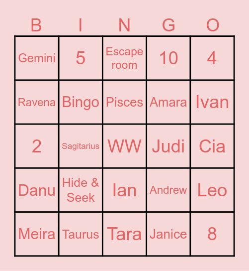 Ravena Bingo Card
