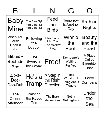 Disney Music Bingo Card