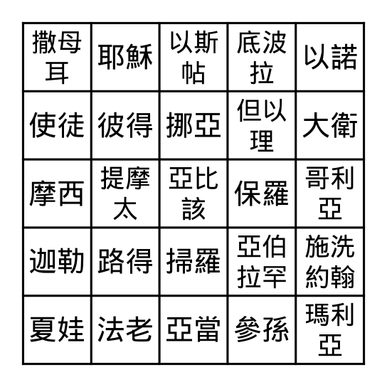 聖經人物 Bingo Card