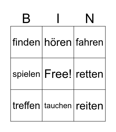 Bingo- Wortschatz D2, Thema 3 Bingo Card