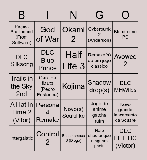 TGA 2025 Bingo Card