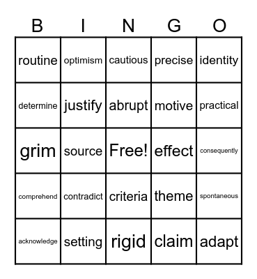 VOCABULARY BINGO Card