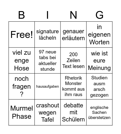 Schmidt Bingo Card