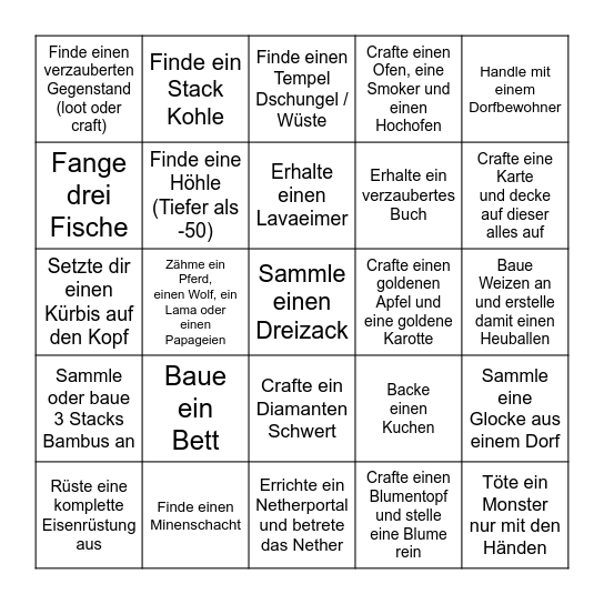 Minecraft Bingo Card