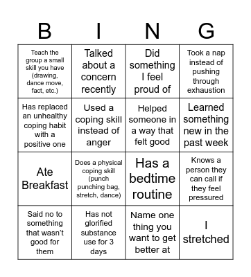 PLEASE Skill Bingo Card
