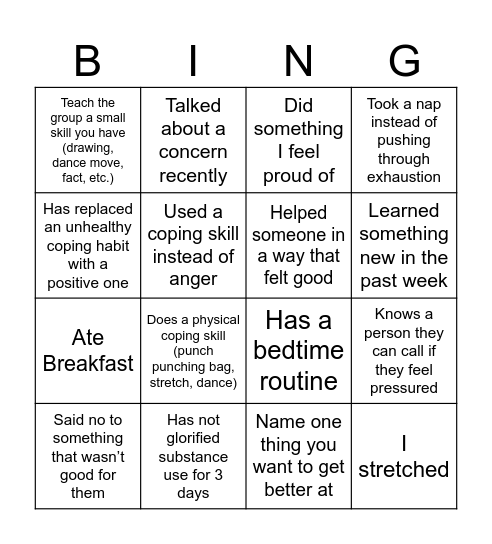 PLEASE Skill Bingo Card