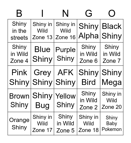 POKÉMON LEGENDS: Z-A SHINY BINGO Card