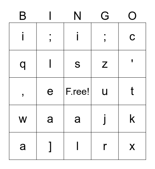 Alphabet code Bingo Card