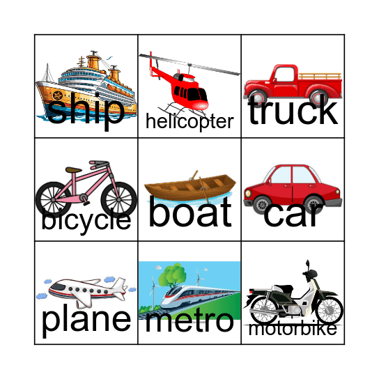 Transportation Bingo Card