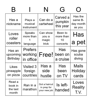 People Bingo Card