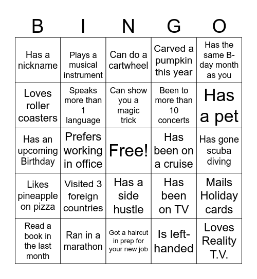 People Bingo Card