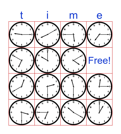 Clock Bingo! Bingo Card