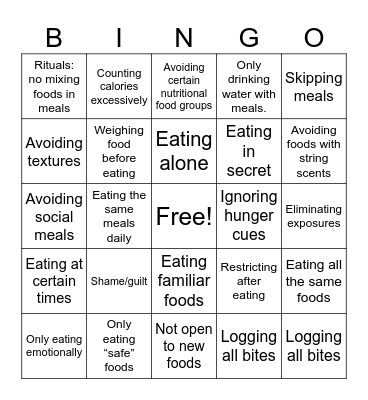 Food rule reframe Bingo Card