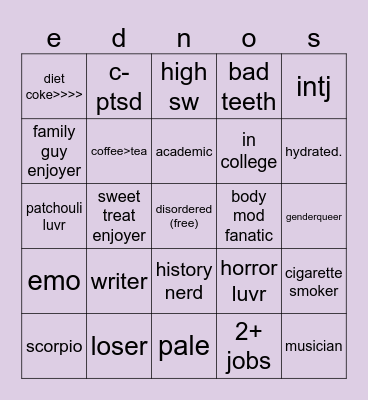 creature bingo Card