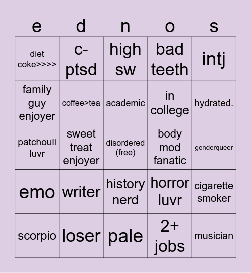 creature bingo Card