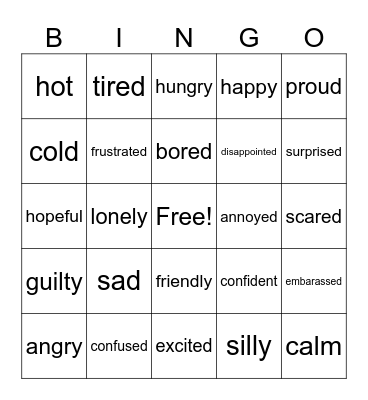 Feelings Bingo Card