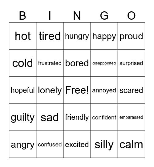Feelings Bingo Card