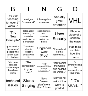 French Class Bingo Card