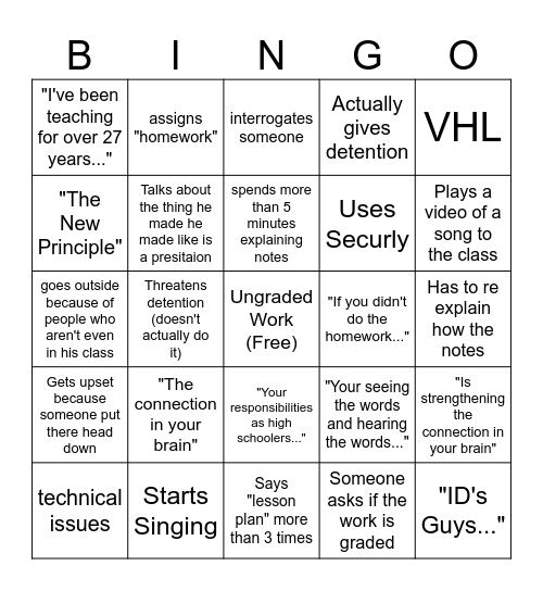 French Class Bingo Card