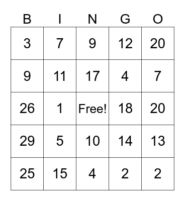 Los numeros 1-30 Bingo Card