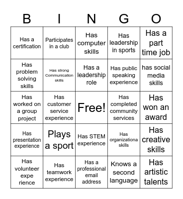 Resume Bingo Card