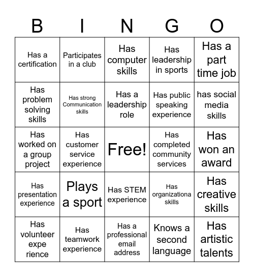 Resume Bingo Card