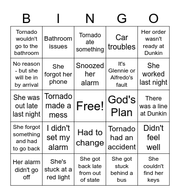 Reasons Why Cat is Late Bingo Card