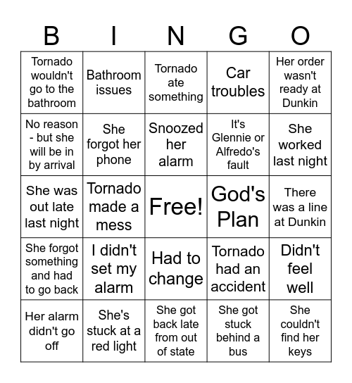 Reasons Why Cat is Late Bingo Card