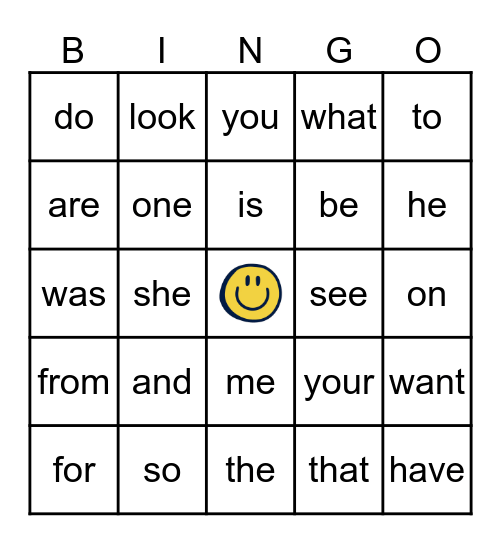 Sight Word BINGO Card