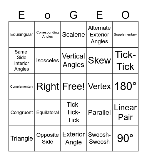 Chapter 4 Elements of Geometry Bingo Card