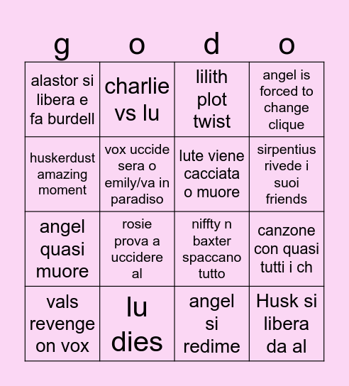 Hazbin hotel bingo Card