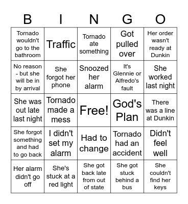 Reasons Why Cat is Late Bingo Card