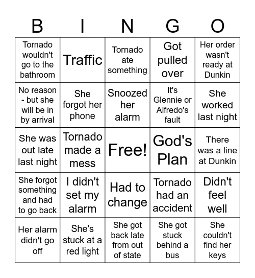 Reasons Why Cat is Late Bingo Card