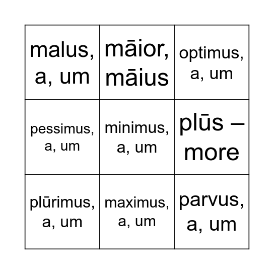 Irregular Comparatives and Superlatives Bingo Card
