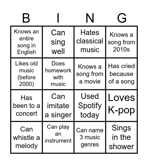 Music! Bingo Card