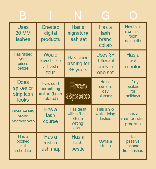 LASH BOSS Bingo Card