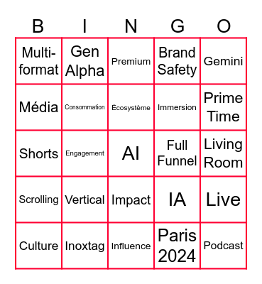 YouTube Festival France Bingo Card