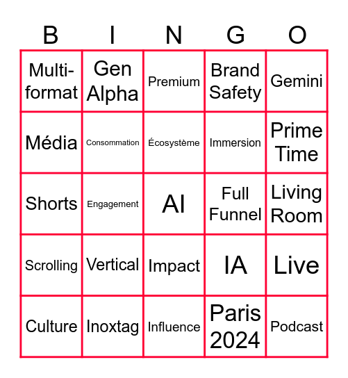 YouTube Festival France Bingo Card