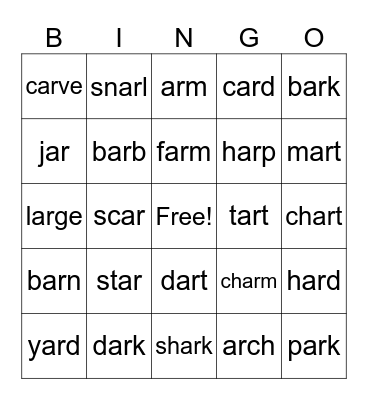 Level G-ar Bingo Card