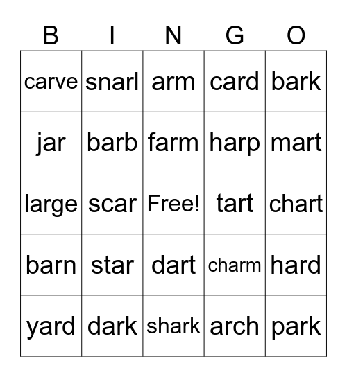 Level G-ar Bingo Card